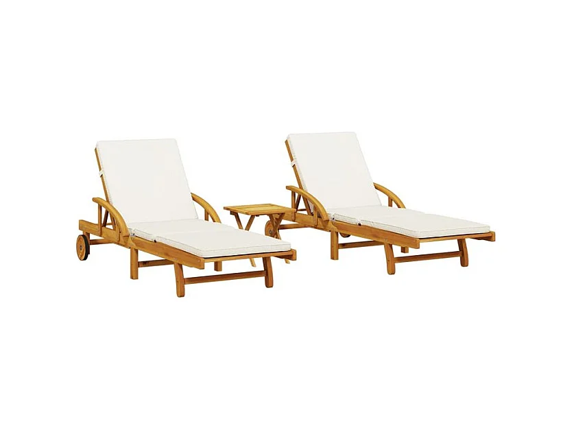 Chaises longues lot de 2 avec table bois massif d'acacia