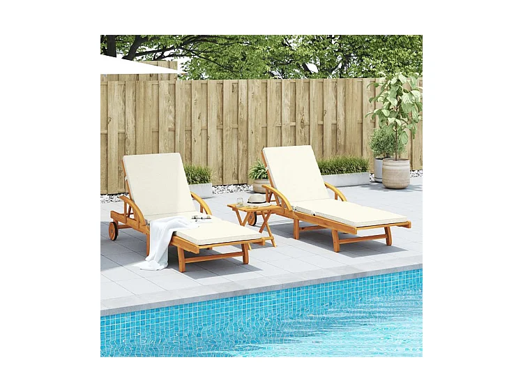 Chaises longues lot de 2 avec table bois massif d'acacia