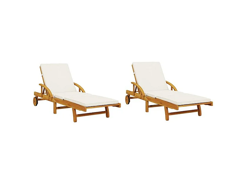 Chaises longues lot de 2 avec table bois massif d'acacia