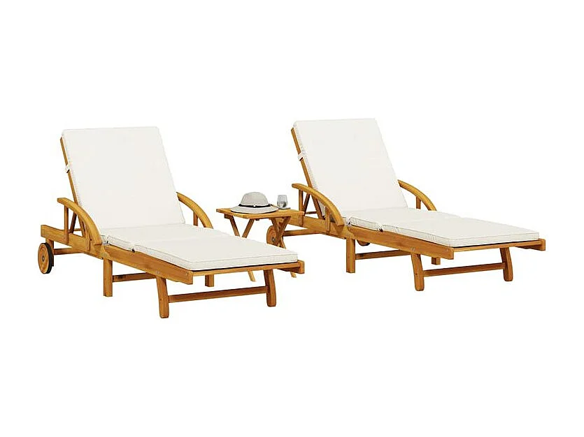 Chaises longues lot de 2 avec table bois massif d'acacia