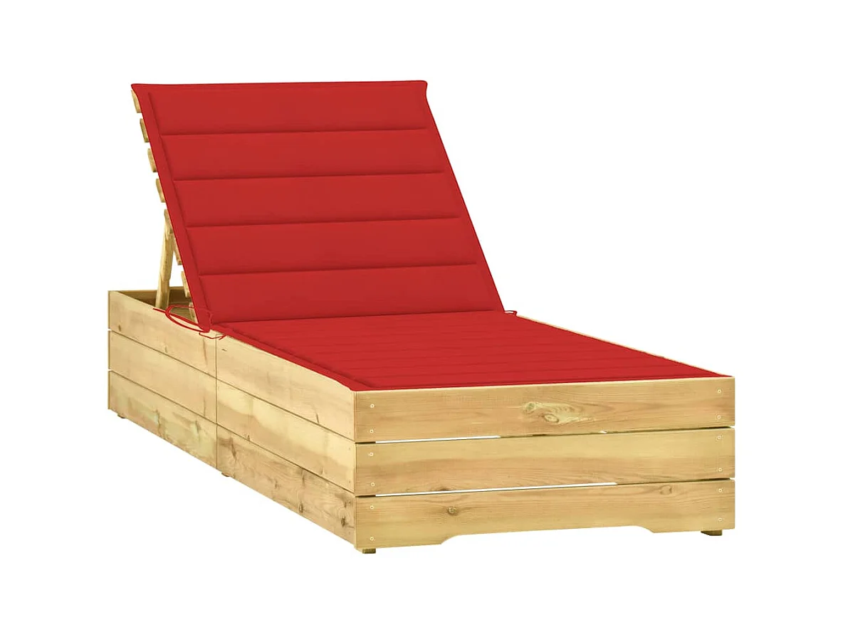 Chaise longue avec coussin rouge Bois de pin imprégné 2