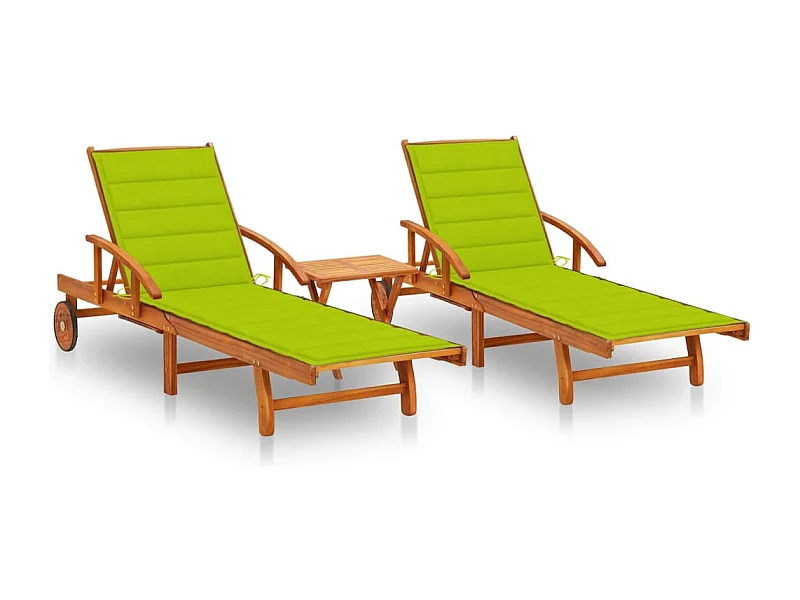 Chaises longues 2 pcs avec table et coussins Acacia solide 11