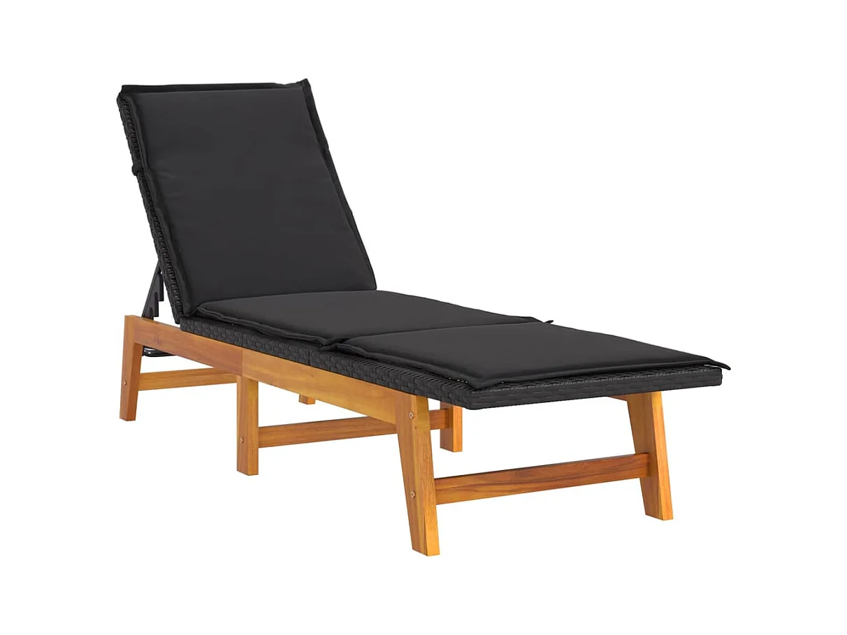Chaise longue avec coussin Résine tressée-bois massif d'acacia