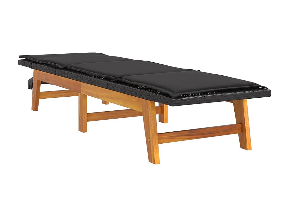 Chaise longue avec coussin Résine tressée-bois massif d'acacia
