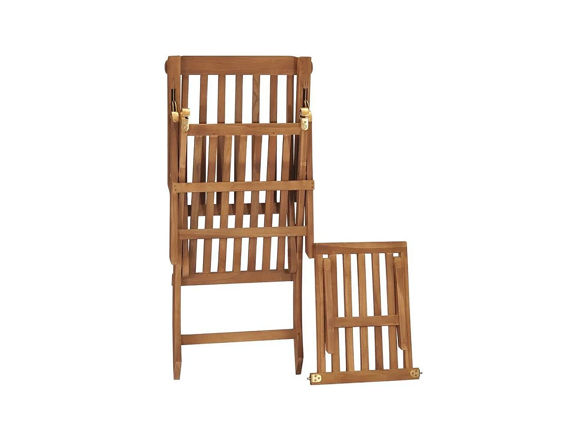 Chaise longue pliable tissu blanc et teck massif clair Isser