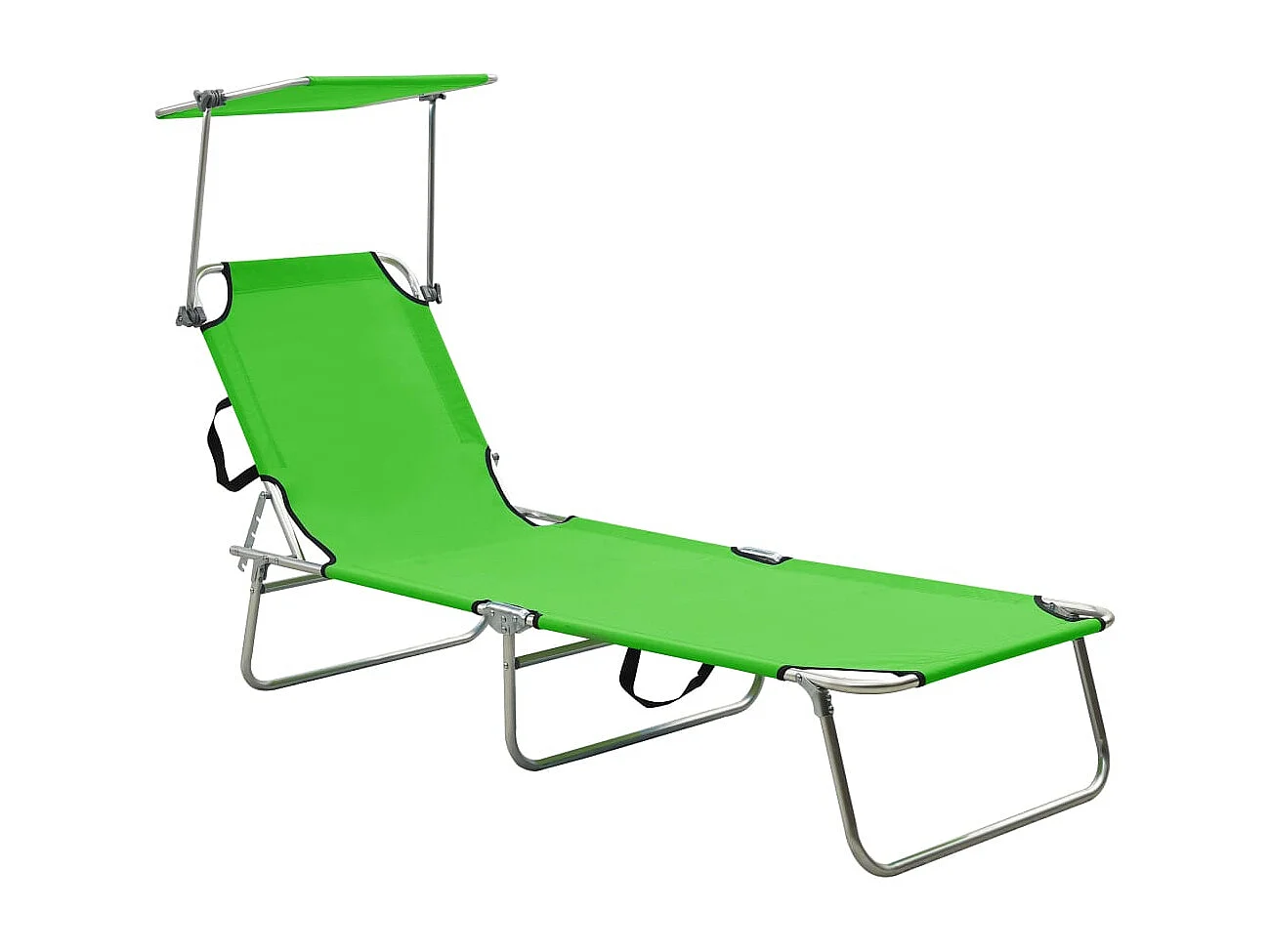 Chaise longue pliable avec auvent Acier Vert pomme