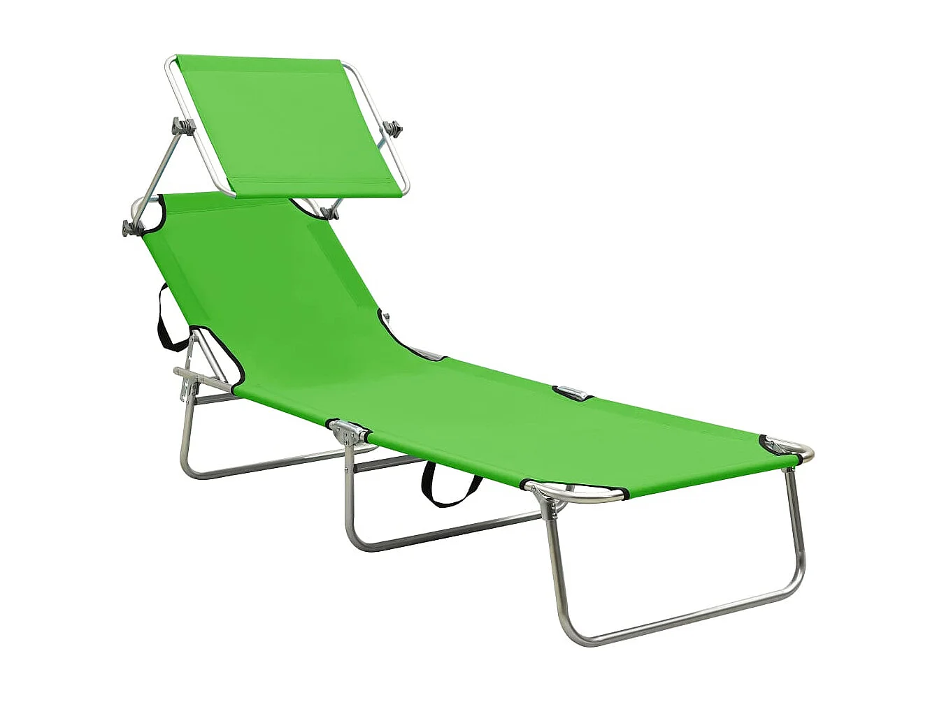 Chaise longue pliable avec auvent Acier Vert pomme