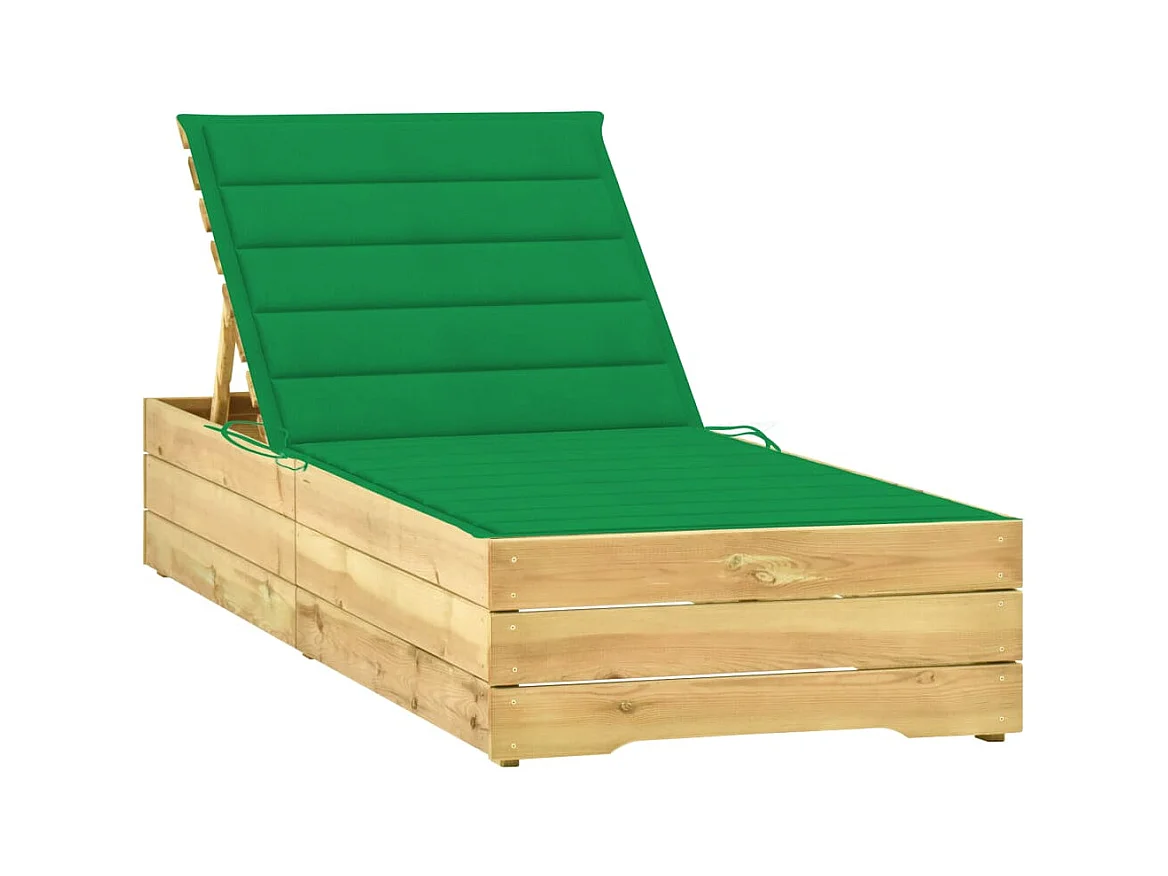 Chaise longue avec coussin vert Bois de pin imprégné