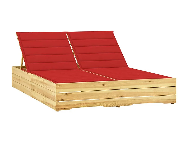 Chaise longue double et coussins rouge Bois de pin imprégné 4