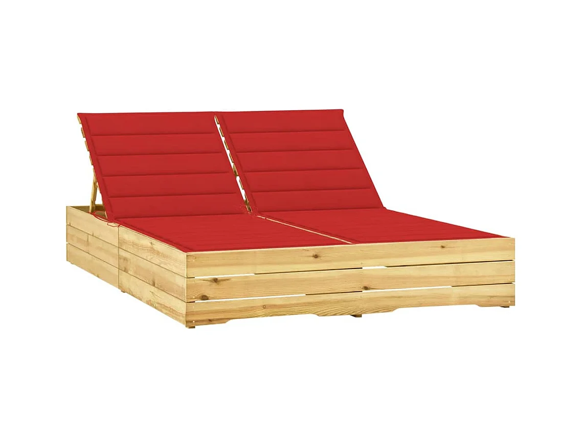 Chaise longue double et coussins rouge Bois de pin imprégné 4