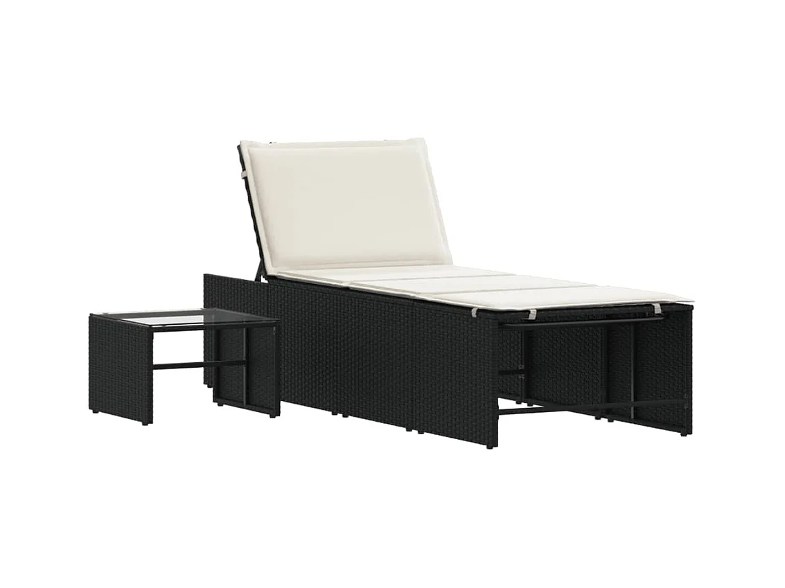 Chaises longues lot de 2 avec table noir résine tressée