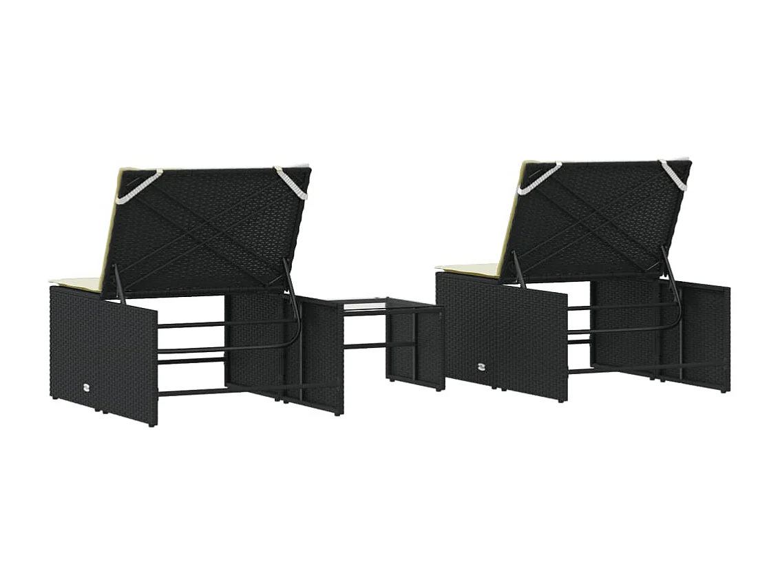 Chaises longues lot de 2 avec table noir résine tressée