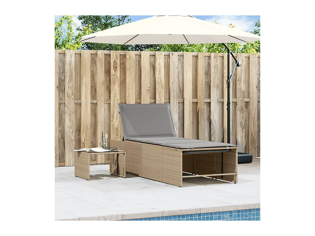 Chaises longues lot de 2 avec table beige résine tressée