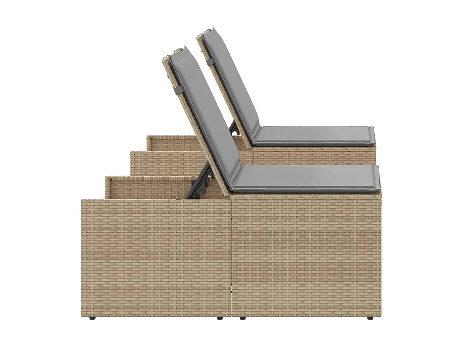 Chaises longues lot de 2 avec table beige résine tressée