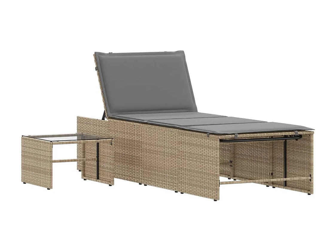 Chaises longues lot de 2 avec table beige résine tressée