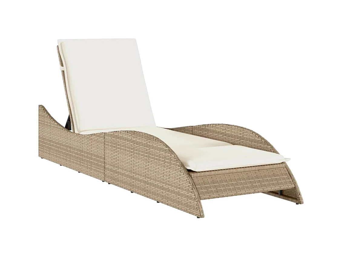 Chaise longue avec coussin beige 60x205x73 résine tressée