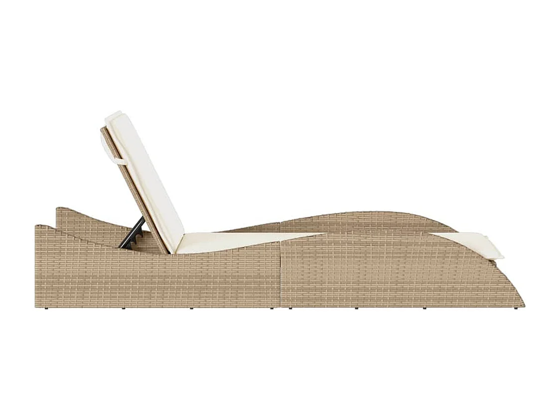 Chaise longue avec coussin beige 60x205x73 résine tressée