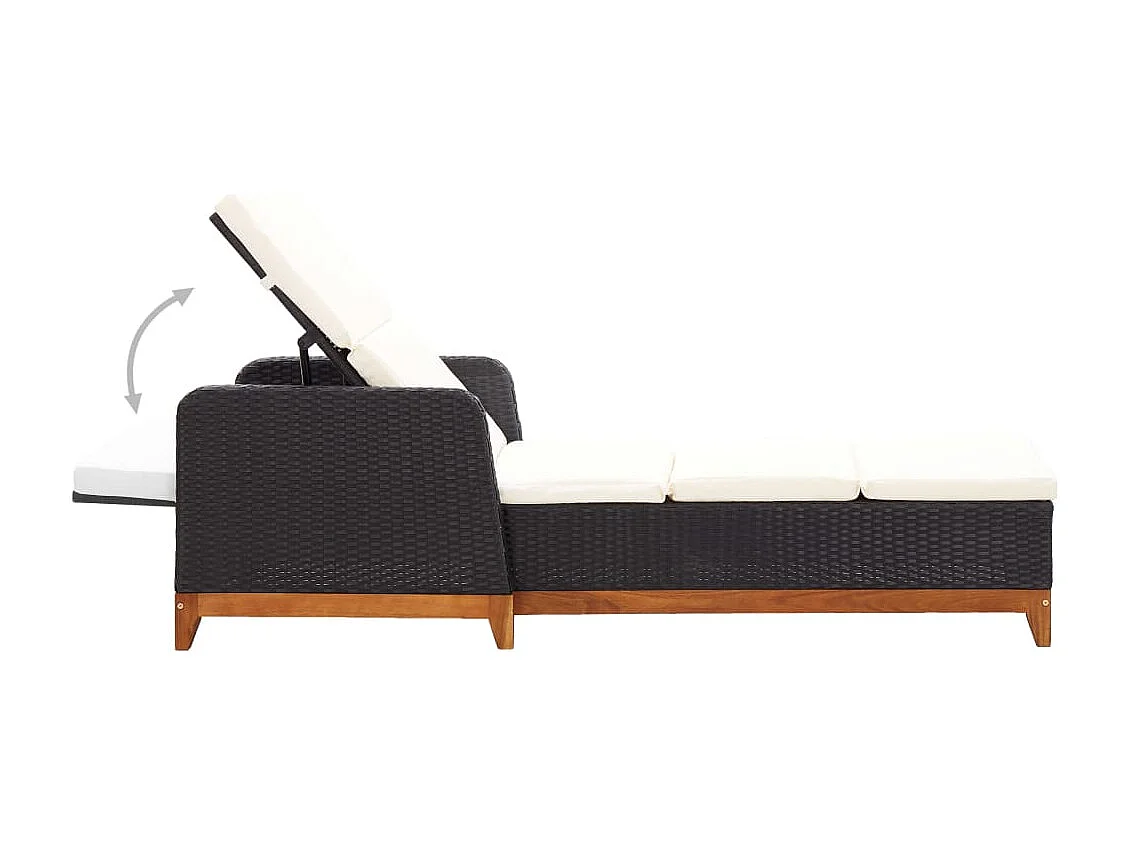 Chaise longue Résine tressée et bois d'acacia massif Noir 2