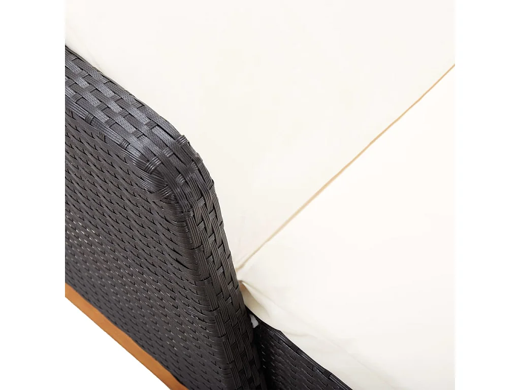Chaise longue Résine tressée et bois d'acacia massif Noir 2