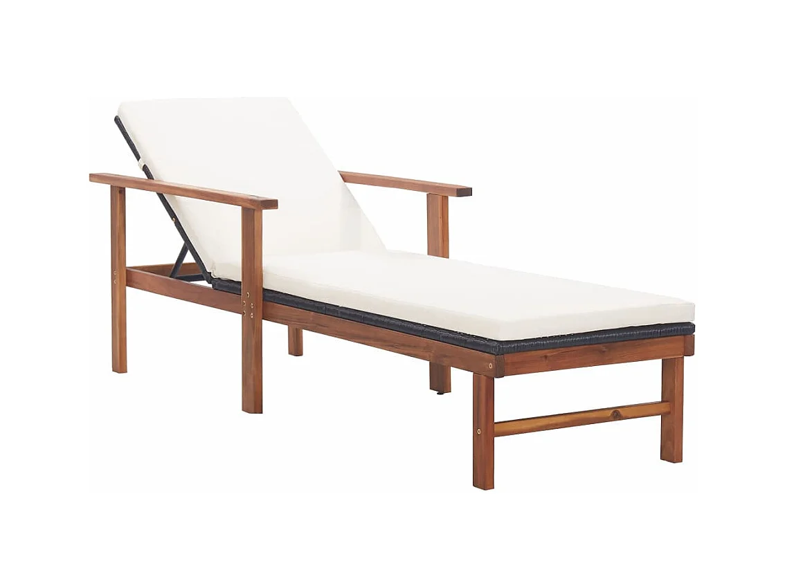 Chaise longue et coussin Résine tressée et bois d'acacia Gris