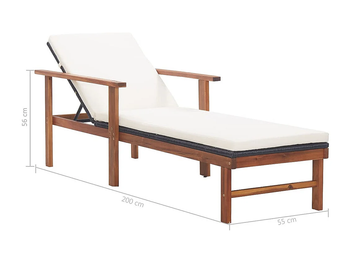 Chaise longue et coussin Résine tressée et bois d'acacia Gris