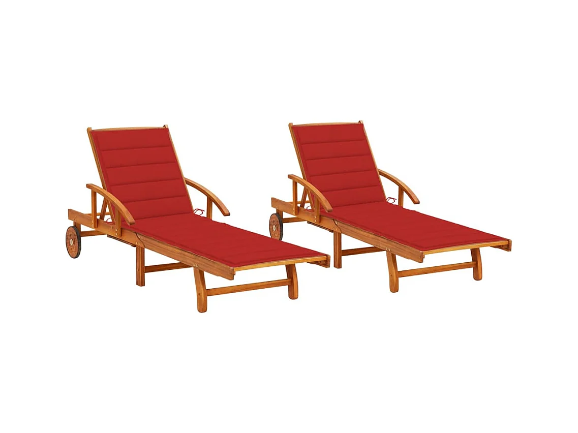 Chaises longues 2 pcs avec coussins Bois d'acacia solide 30