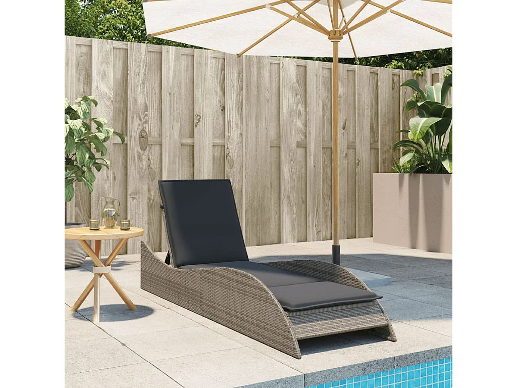 Chaise longue avec coussin gris 60x205x73 résine tressée