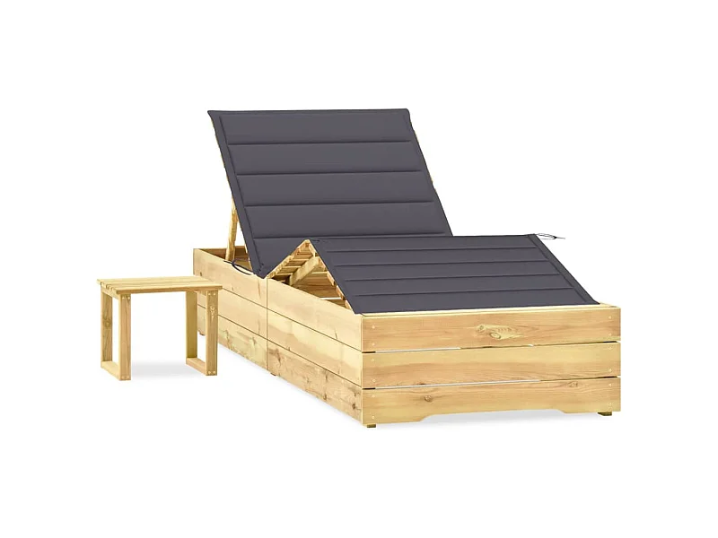 Chaise longue de jardin avec table et coussin Pin imprégné 36