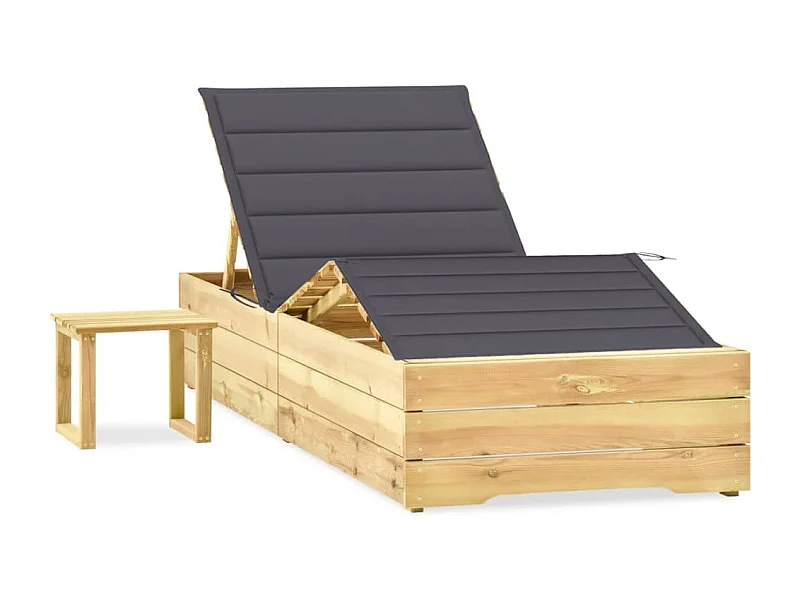 Chaise longue de jardin avec table et coussin Pin imprégné 36