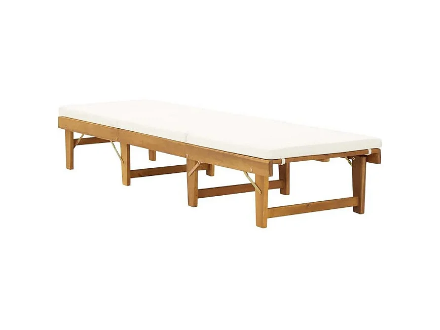 Chaise longue pliable tissu blanc et acacia massif clair Shika