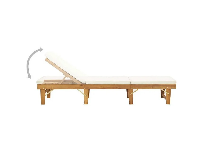 Chaise longue pliable tissu blanc et acacia massif clair Shika