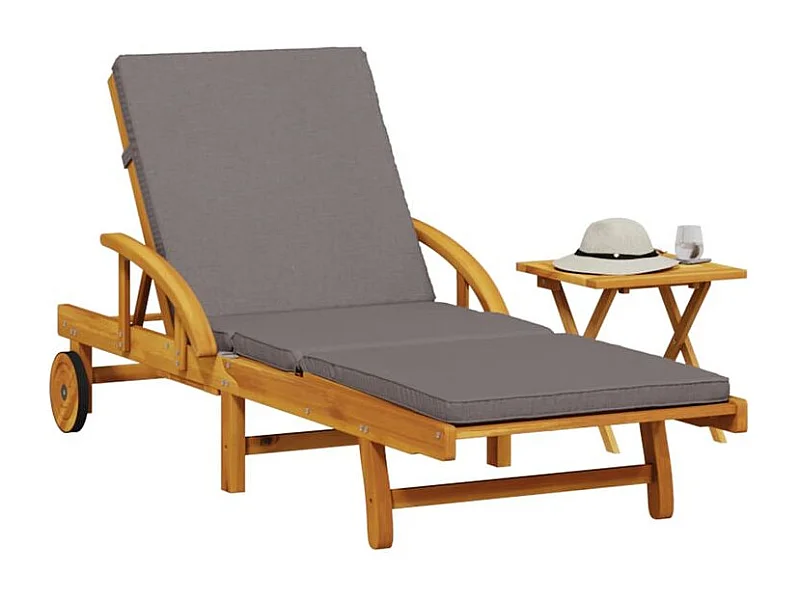 Chaise longue avec coussin et table bois d'acacia massif