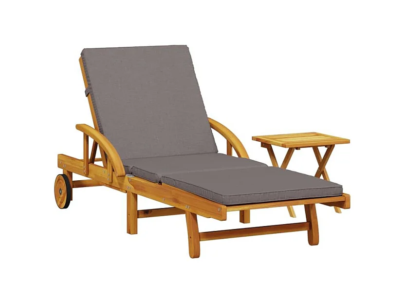 Chaise longue avec coussin et table bois d'acacia massif