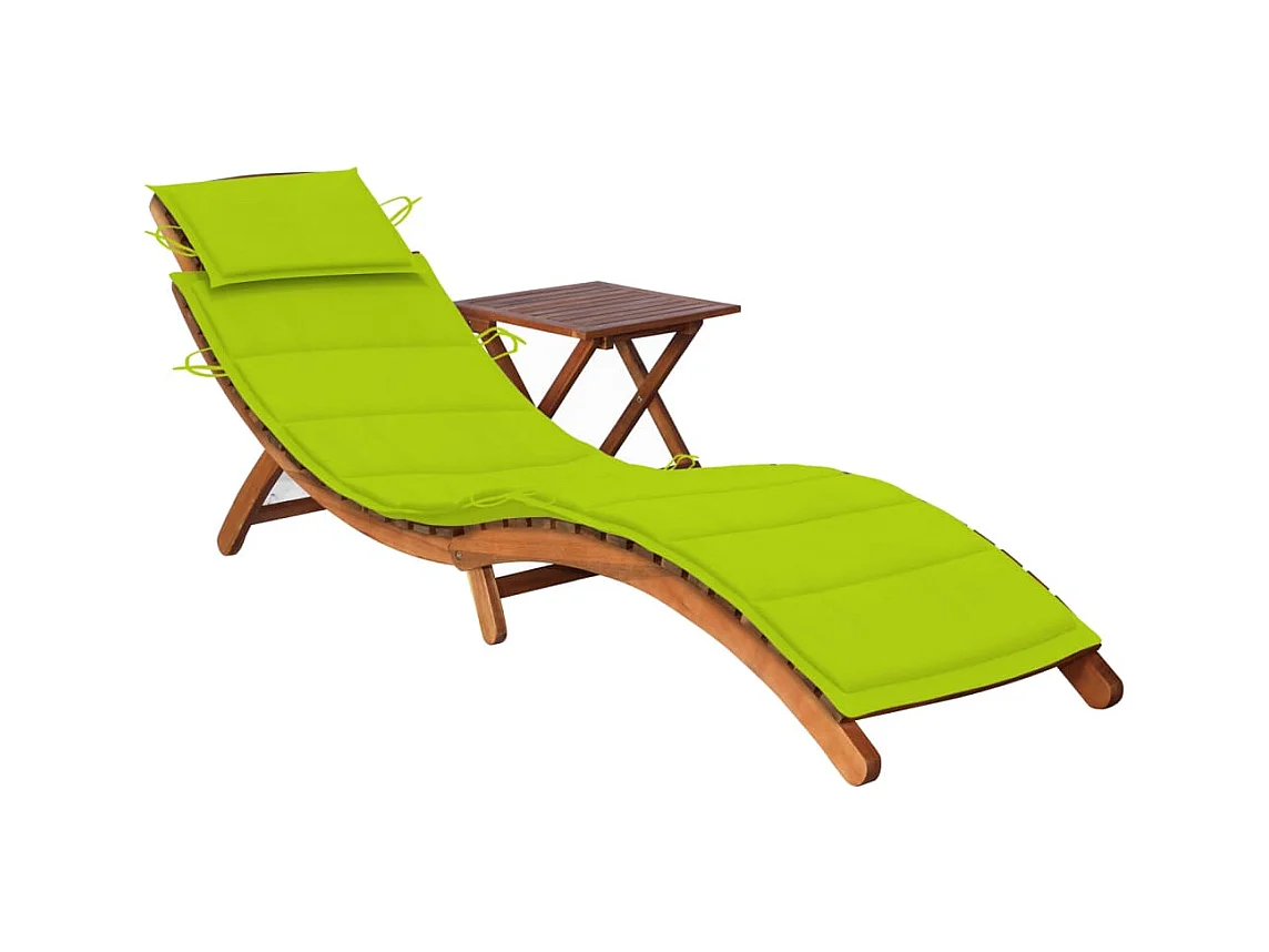 Chaise longue de jardin avec table et coussin Bois d'acacia 6
