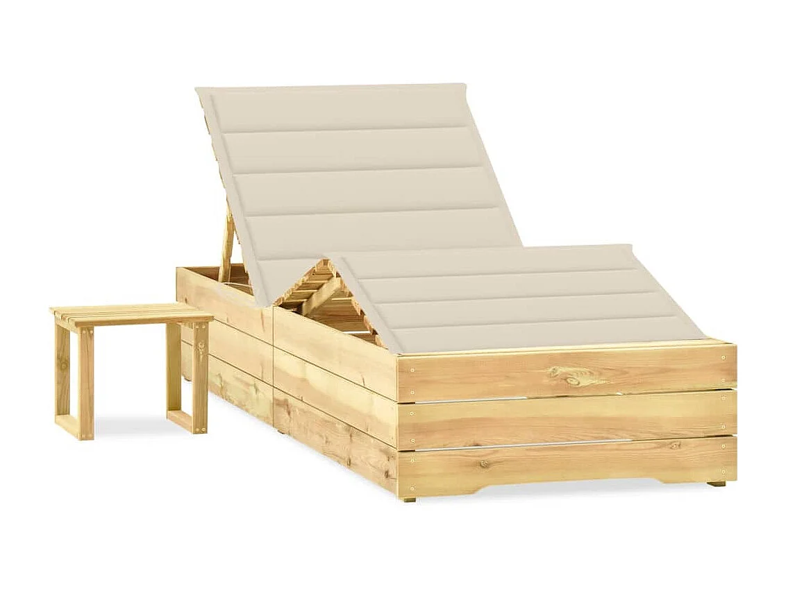Chaise longue de jardin avec table et coussin Pin imprégné 38