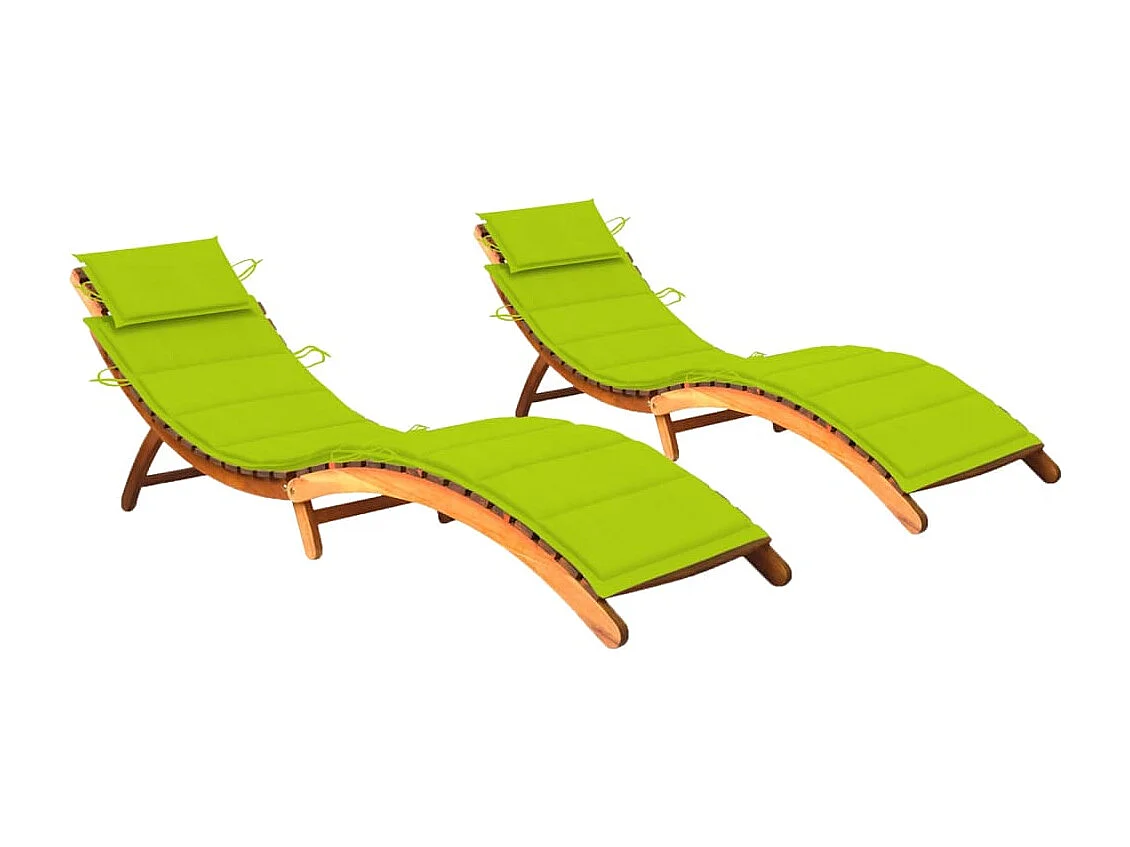 Chaises longues 2 pcs avec coussins Bois d'acacia solide 26