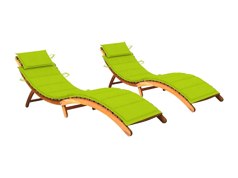 Chaises longues 2 pcs avec coussins Bois d'acacia solide 26