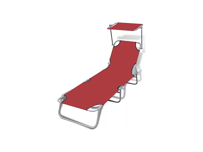 Chaise longue pliable avec auvent tissu rouge et métal Sher
