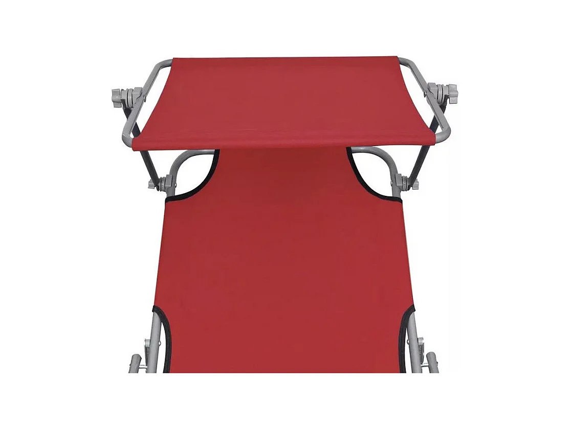 Chaise longue pliable avec auvent tissu rouge et métal Sher