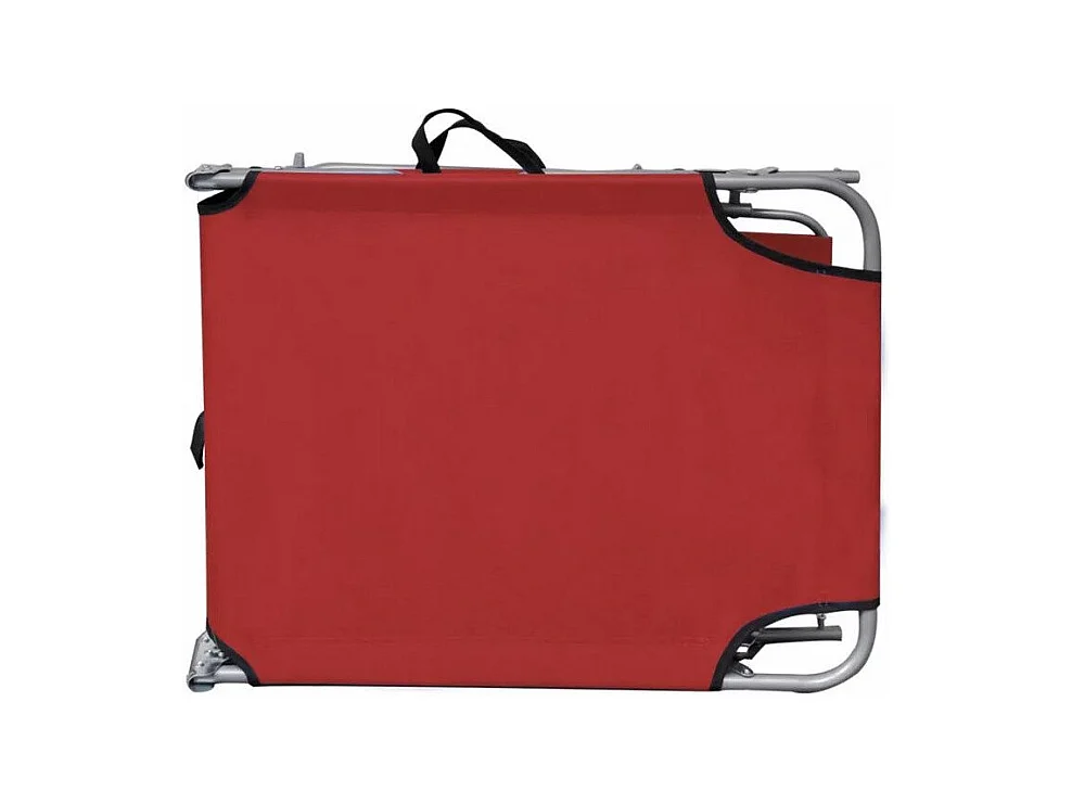 Chaise longue pliable avec auvent tissu rouge et métal Sher