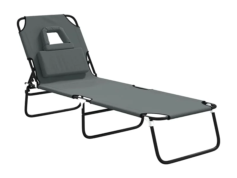 Chaise longue pliante gris tissu oxford acier enduit de poudre