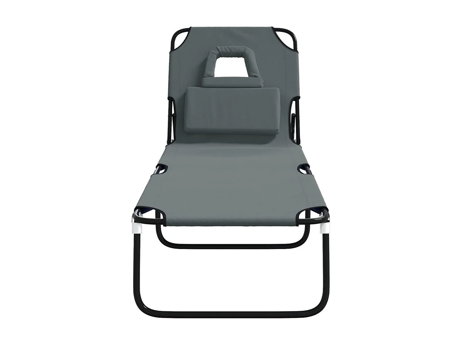 Chaise longue pliante gris tissu oxford acier enduit de poudre