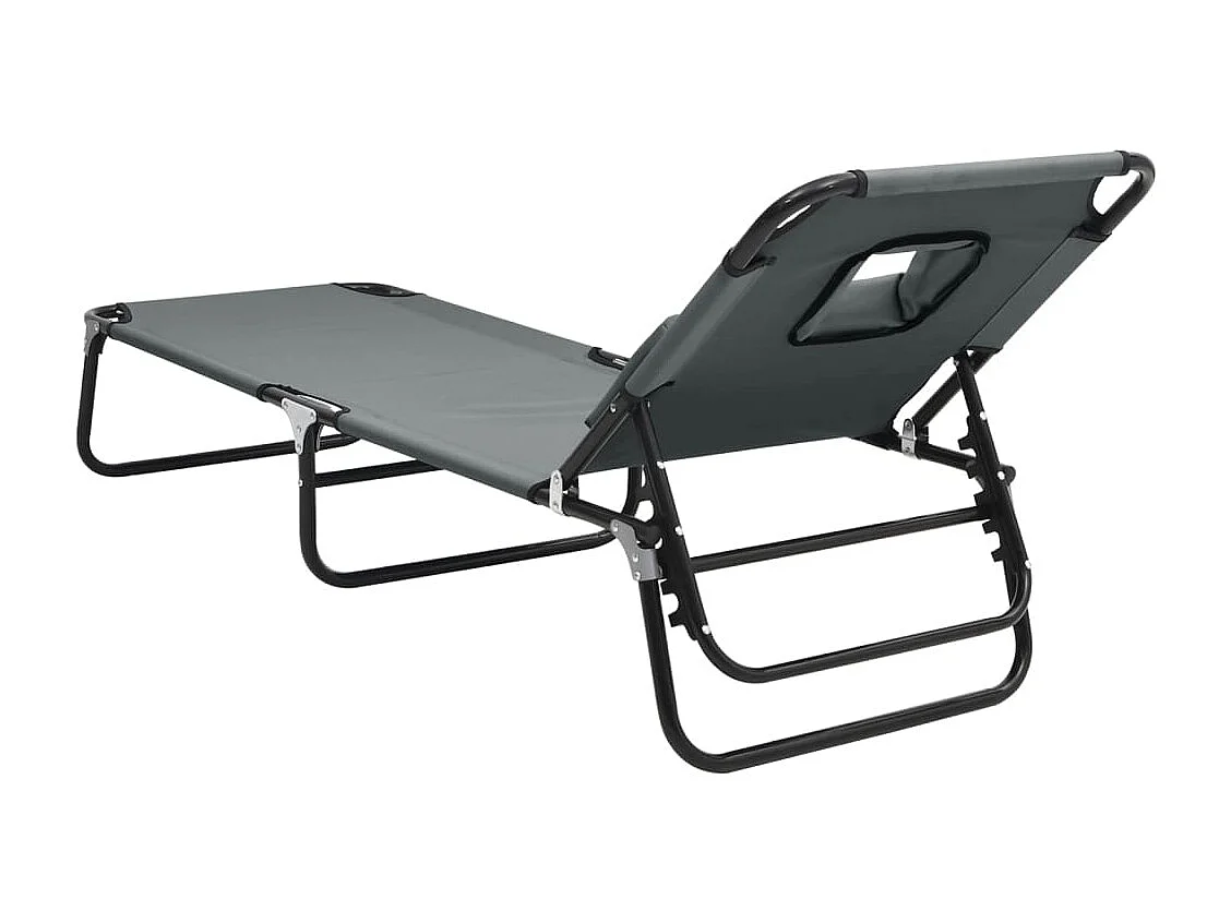 Chaise longue pliante gris tissu oxford acier enduit de poudre