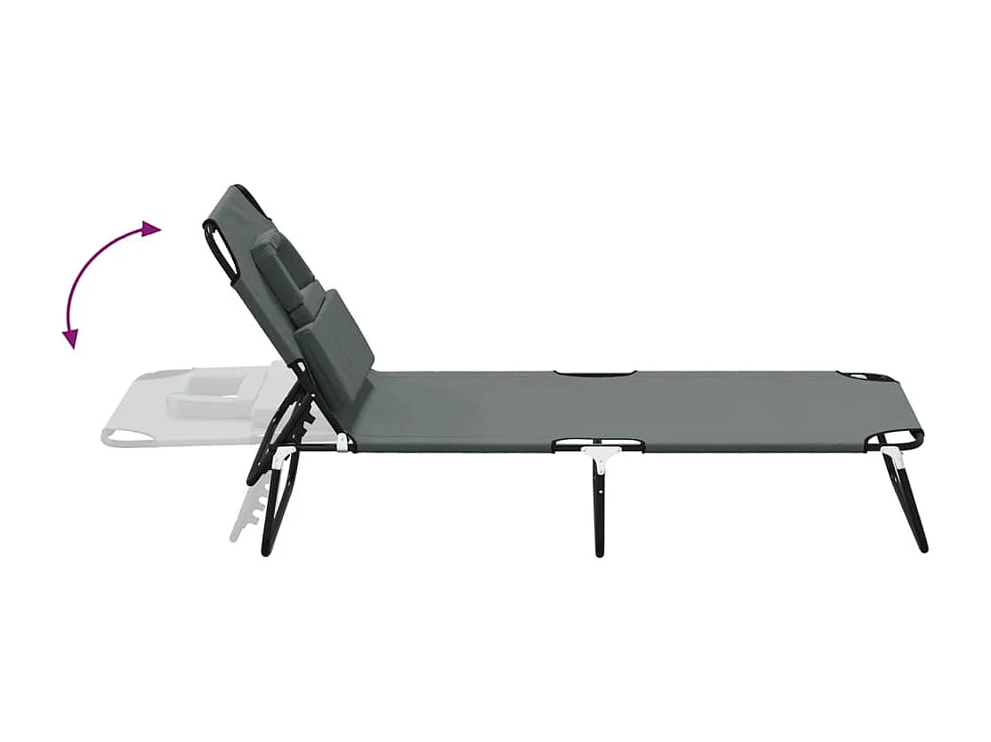 Chaise longue pliante gris tissu oxford acier enduit de poudre