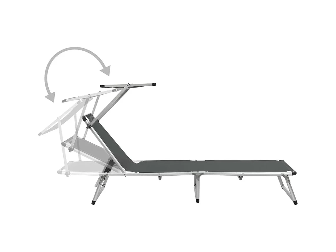 Chaise longue pliable avec auvent Aluminium et textilène Gris