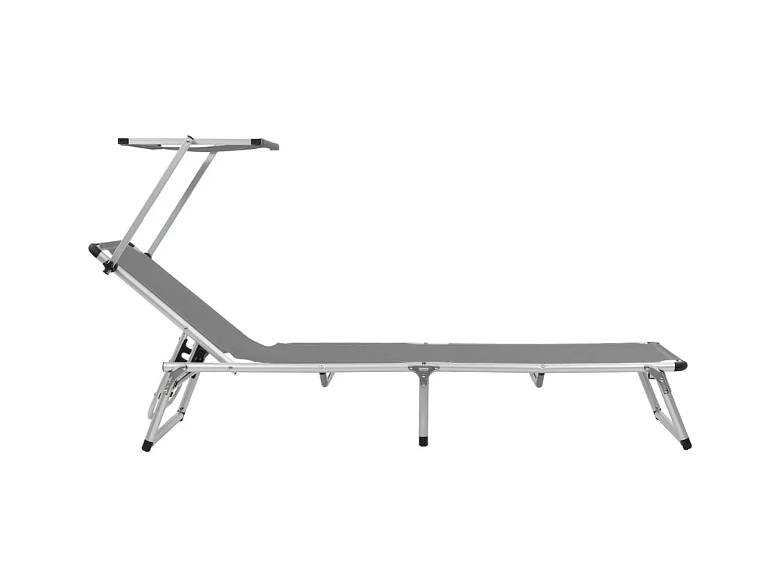 Chaise longue pliable avec auvent Aluminium et textilène Gris