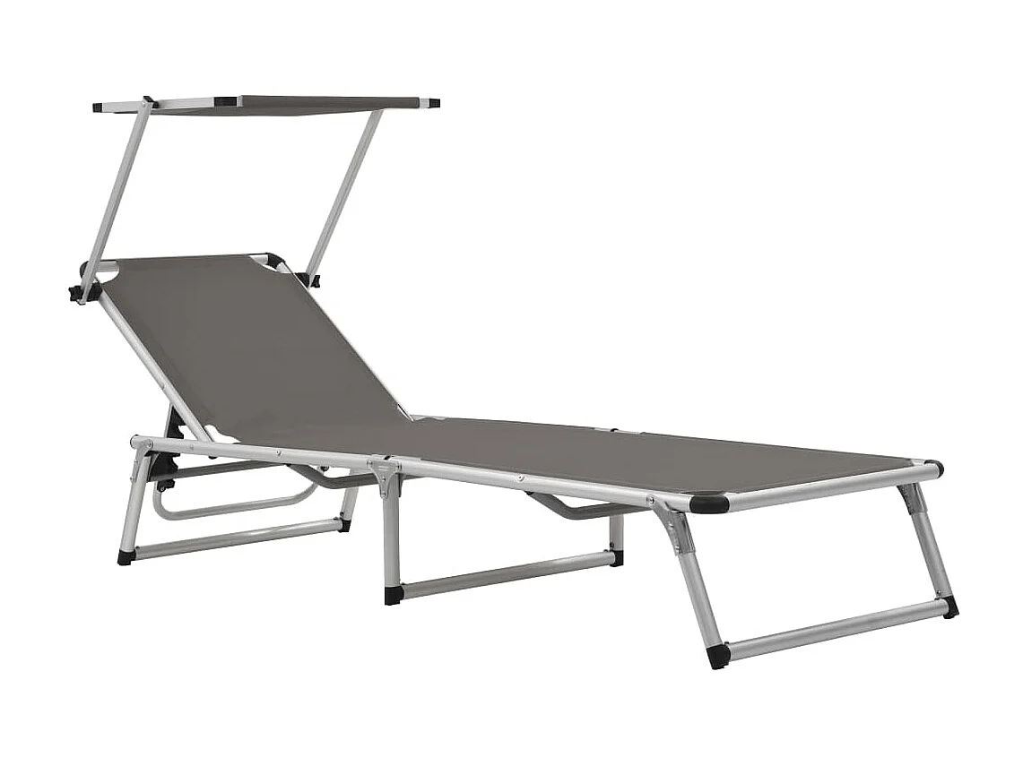 Chaise longue pliable avec auvent Aluminium et textilène Gris