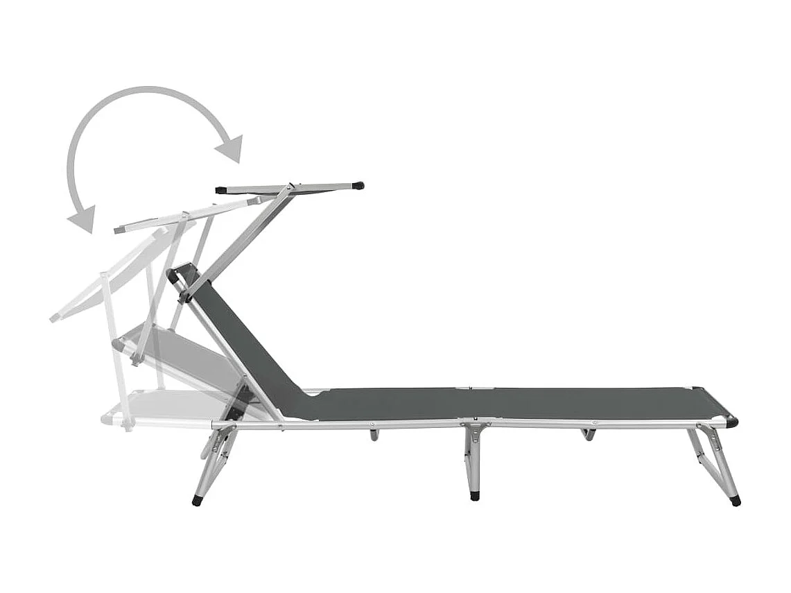 Chaise longue pliable avec auvent Aluminium et textilène Gris