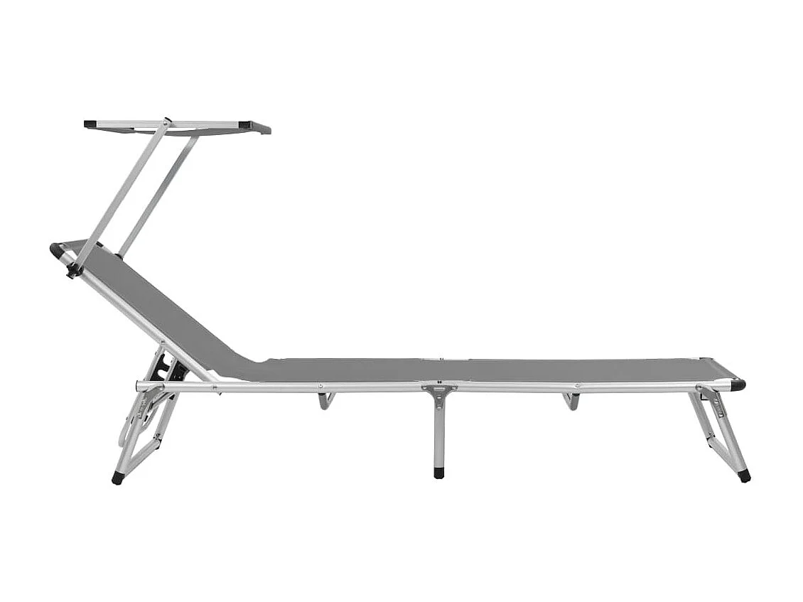 Chaise longue pliable avec auvent Aluminium et textilène Gris