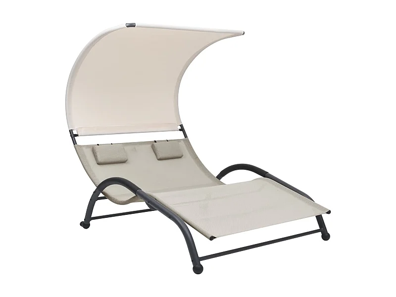 Chaise longue double avec auvent Textilène Crème